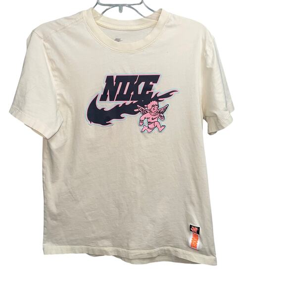 The Nike Tee Graphic Swoosh Mens Small Winged Mascot Short Sleeve Sportswear - Picture 1 of 3